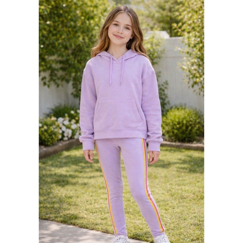 Old Navy Girls Large Sz 10/12 Lilac Purple Striped Leggings NWOT Pull On Stretch